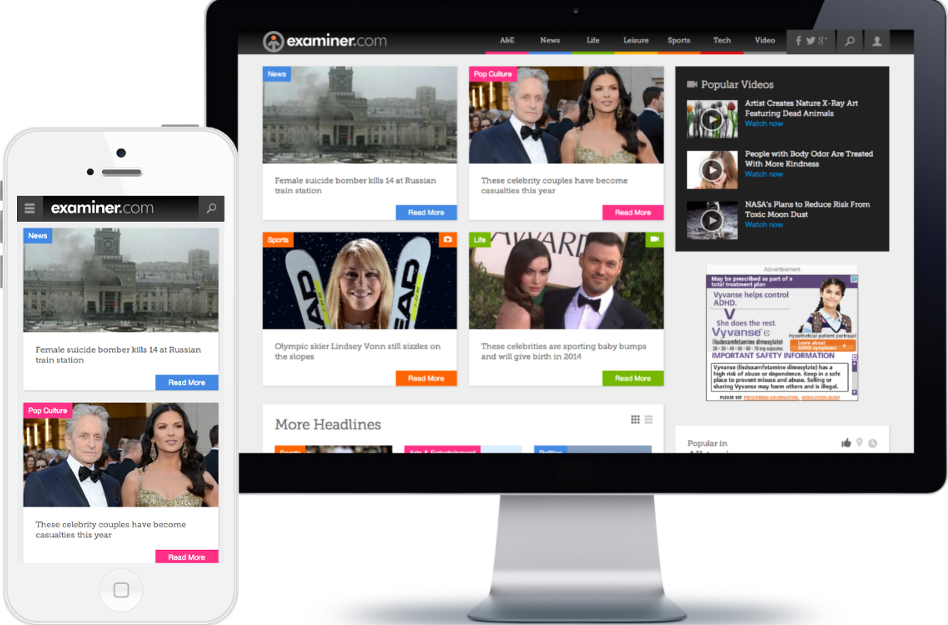 Mobile and Desktop new Examiner.com screens