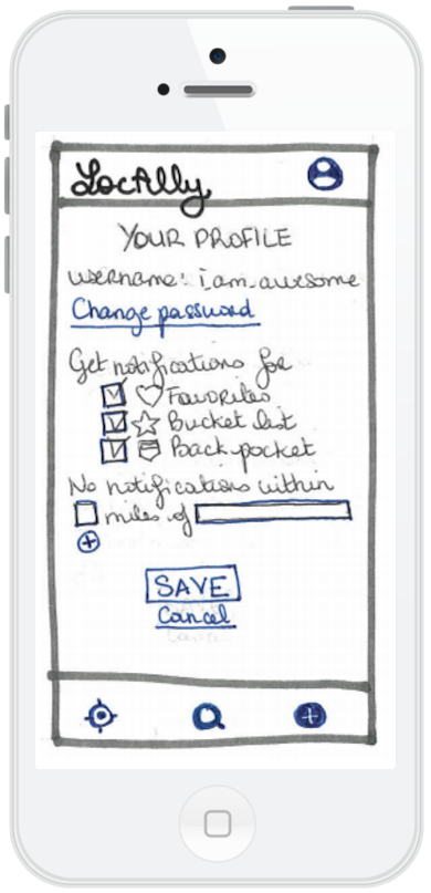 User settings wireframe